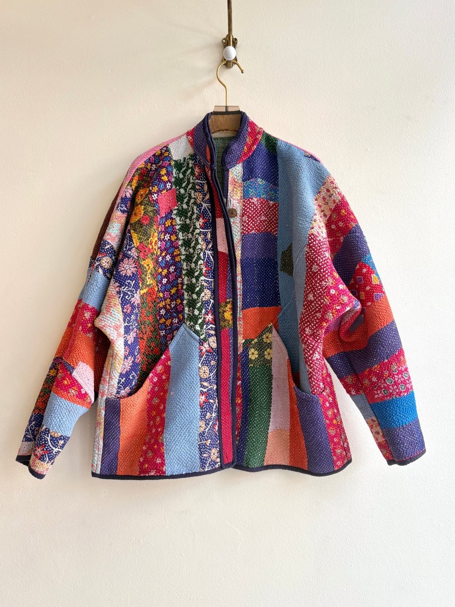 Reversible Ladhiya Quilted Jacket in Colors Eggshell, Sage, Blue, Blush, Grey & Multi - Colored Patchwork - Made X Hudson