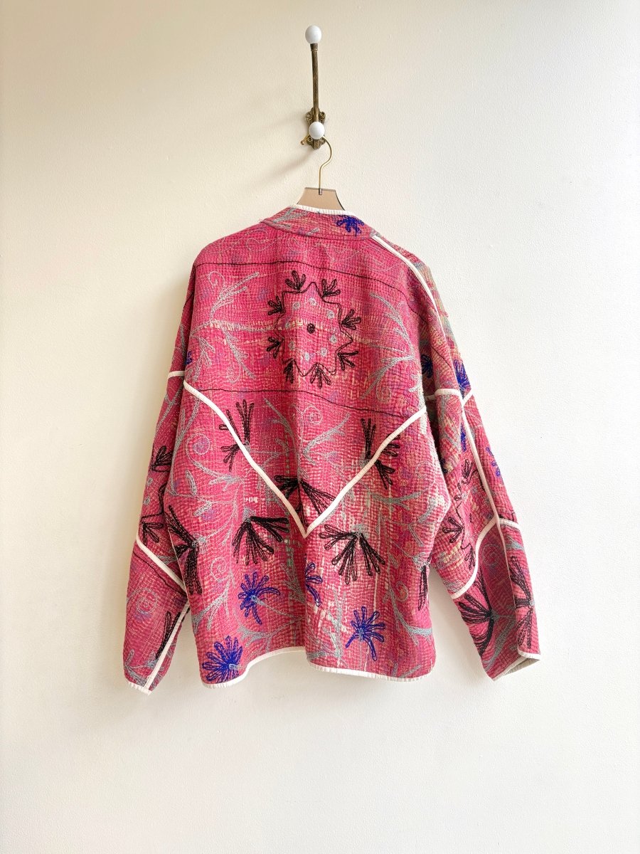 Reversible Ladhiya Suzani Quilted Jacket in Colors Pink, Beige