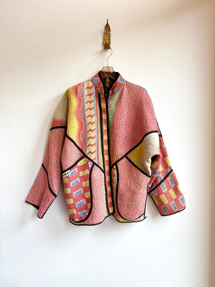 Reversible Ladhiya Quilted Jacket in Navy, Yellow, Orange, Purple & Coral, Lime, Yellow, Blue - Made X Hudson