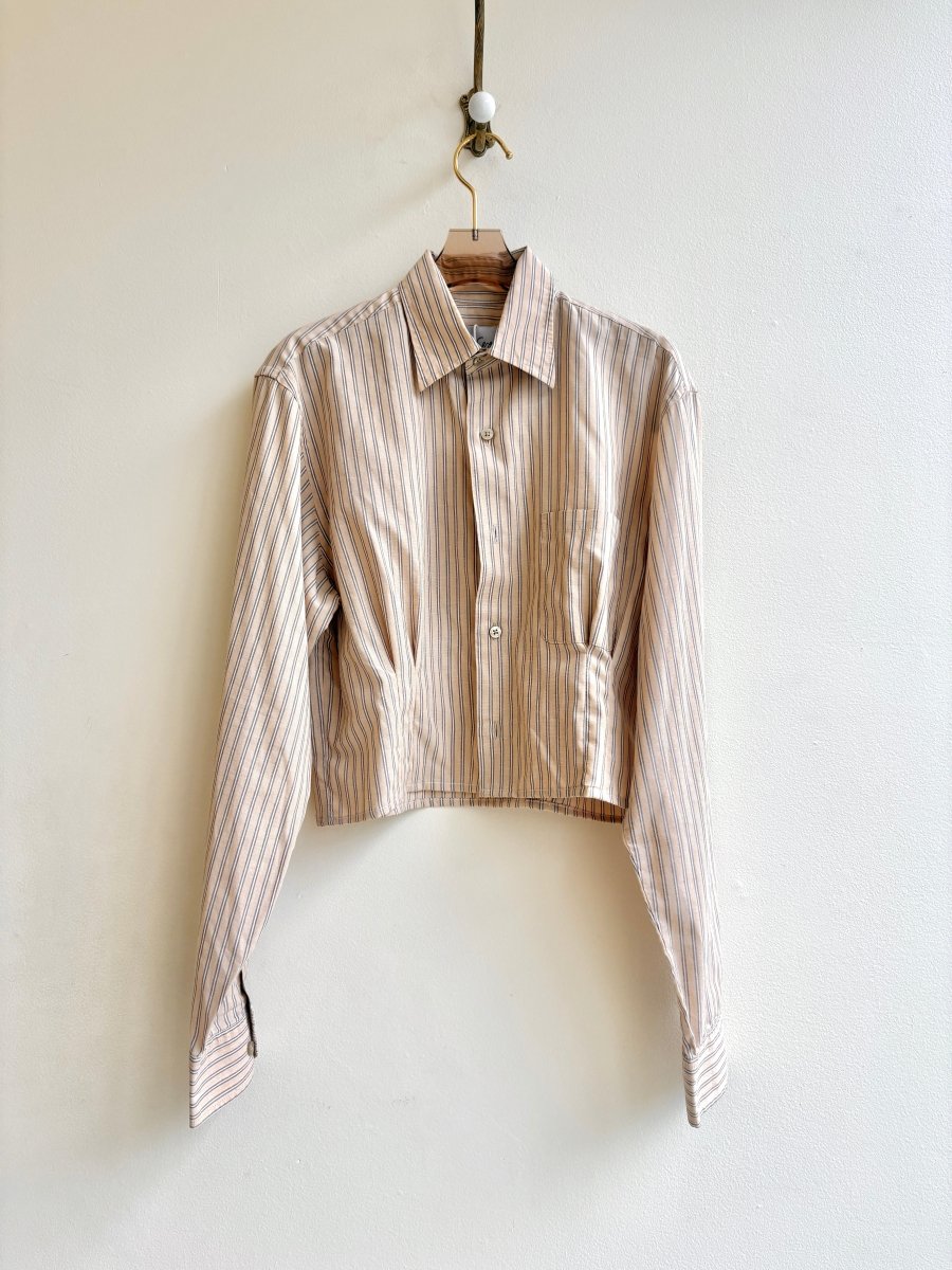 The Kevin Top | Tan Grey Stripes w/ Gathered Waist (Reworked) - Made X Hudson