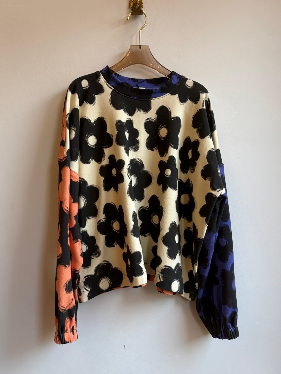 Blue, Orange & Black Flower Boxy Sweatshirt - Made X Hudson