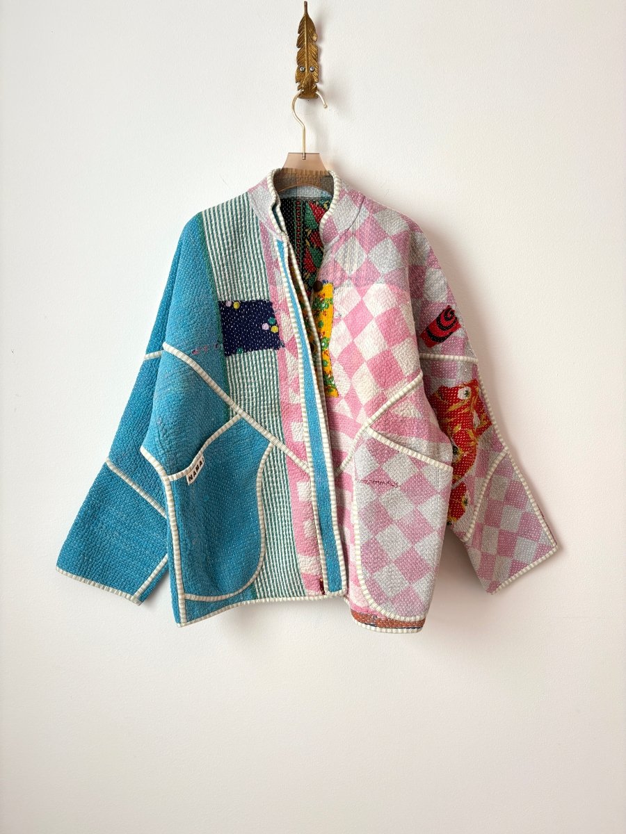 Reversible Ladhiya Quilted Jacket in Sky Blue, Baby Pink, Green, Cream & Sky Blue, Powder Blue, Black, Red, Green - Made X Hudson