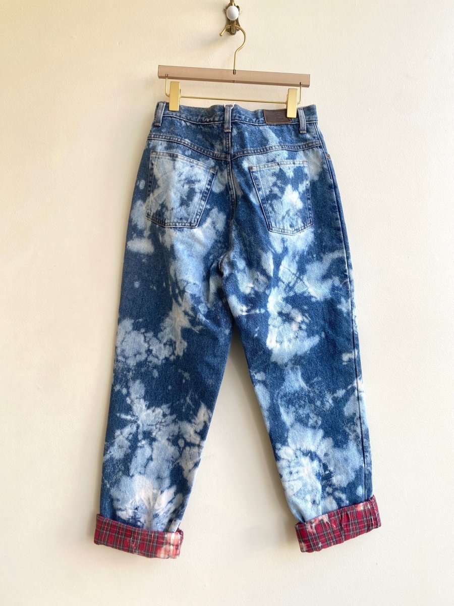 Blue Acid Wash Jeans w/ Plaid Flannel Lining (Reworked) - Made X Hudson