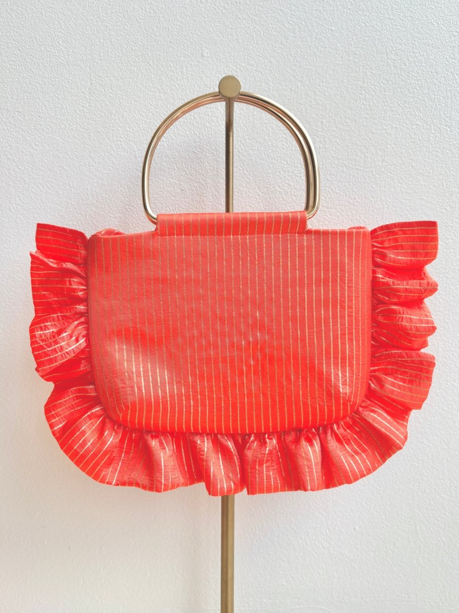 Orange & Gold Metallic Stripe Minnie Ruffle Bag - Made X Hudson