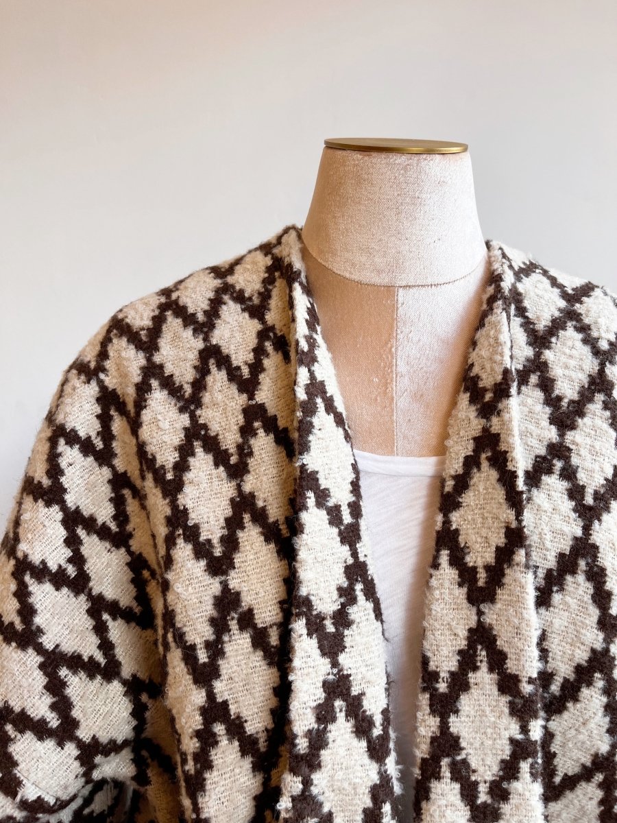 Brown and Ivory Diamond Pattern Wool Chore Jacket - Made X Hudson