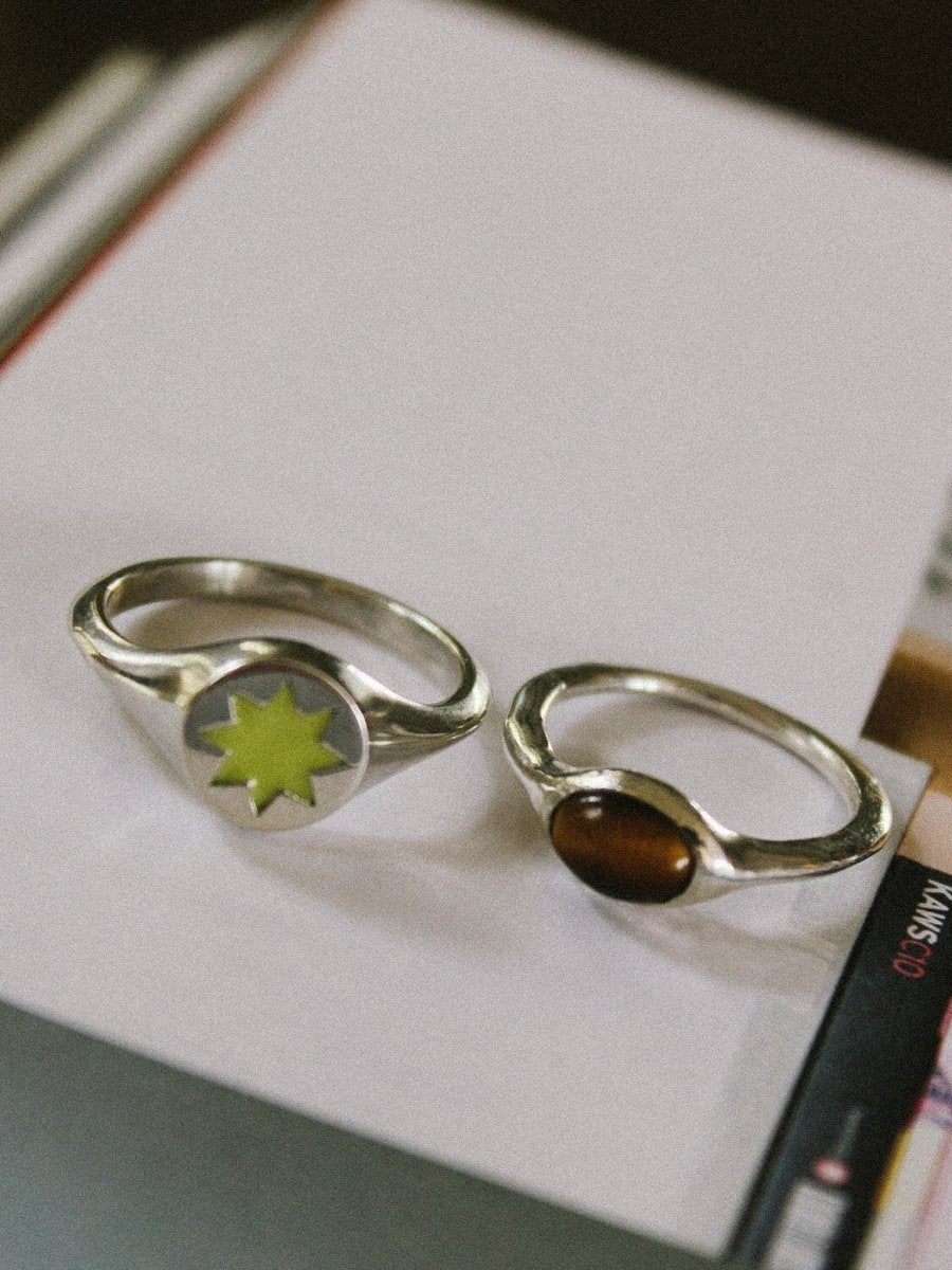 Sun Burst Silver Signet Ring (Multiple Colors) - Made X Hudson