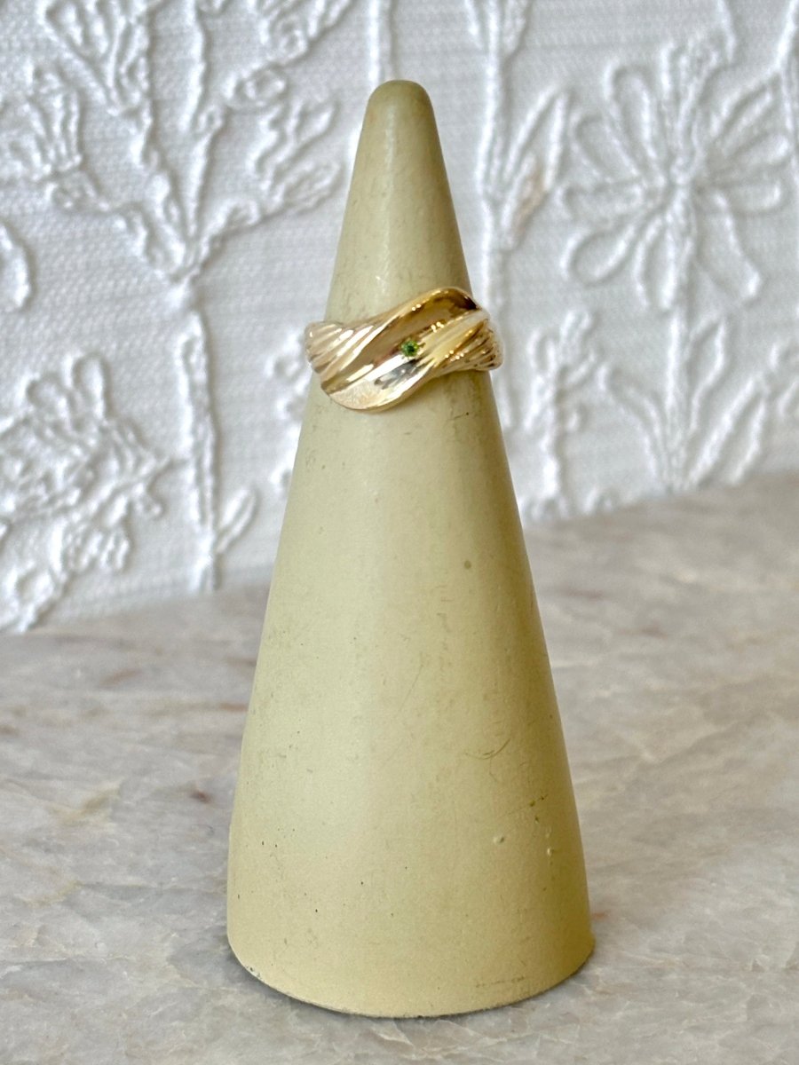 Open Croissant Ring w/ Small Chrome Diopside Stone | Sterling Silver & Brass (Matte or Polished) - Made X Hudson