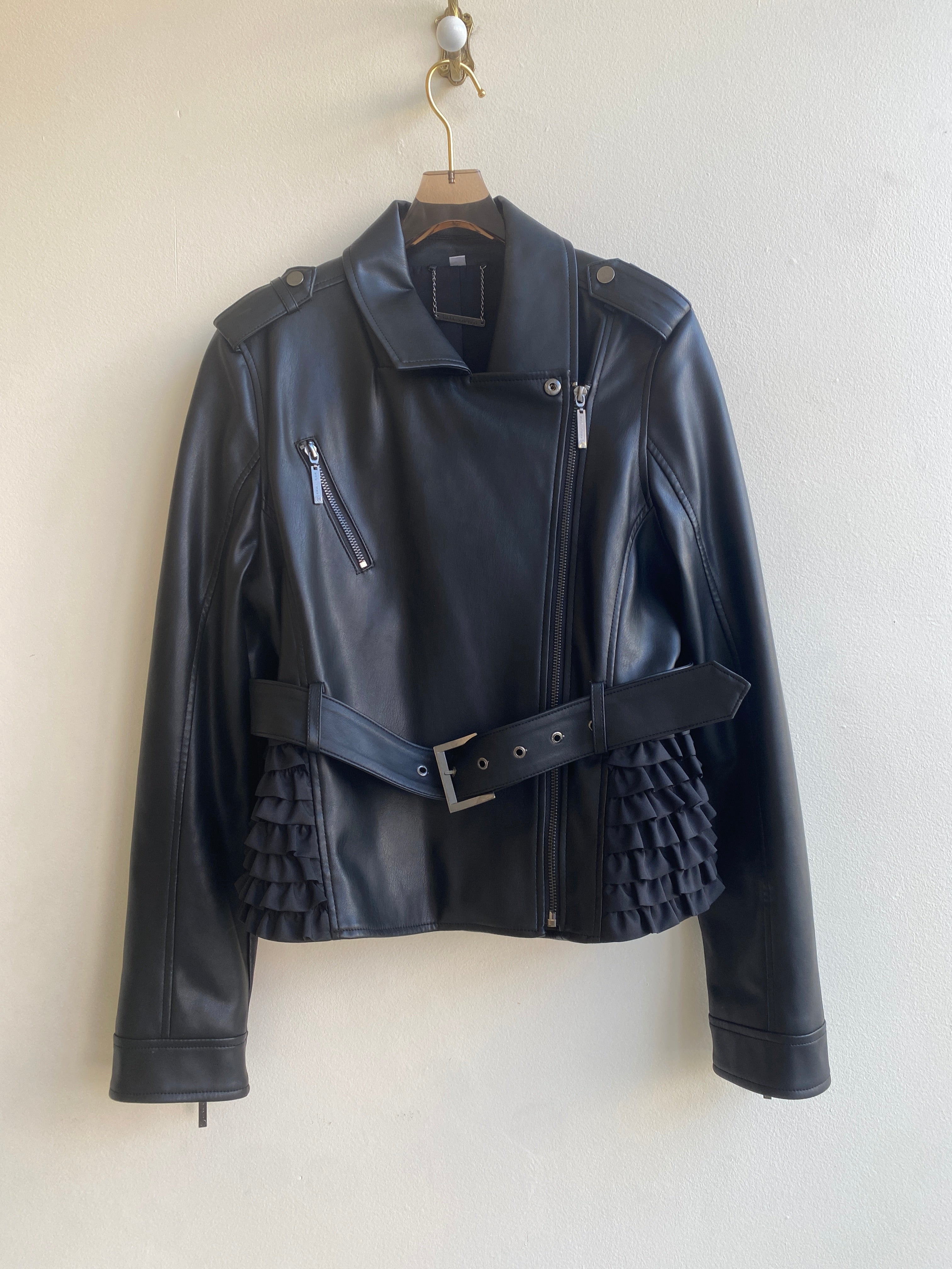 Nicole miller black leather jacket size outlet large