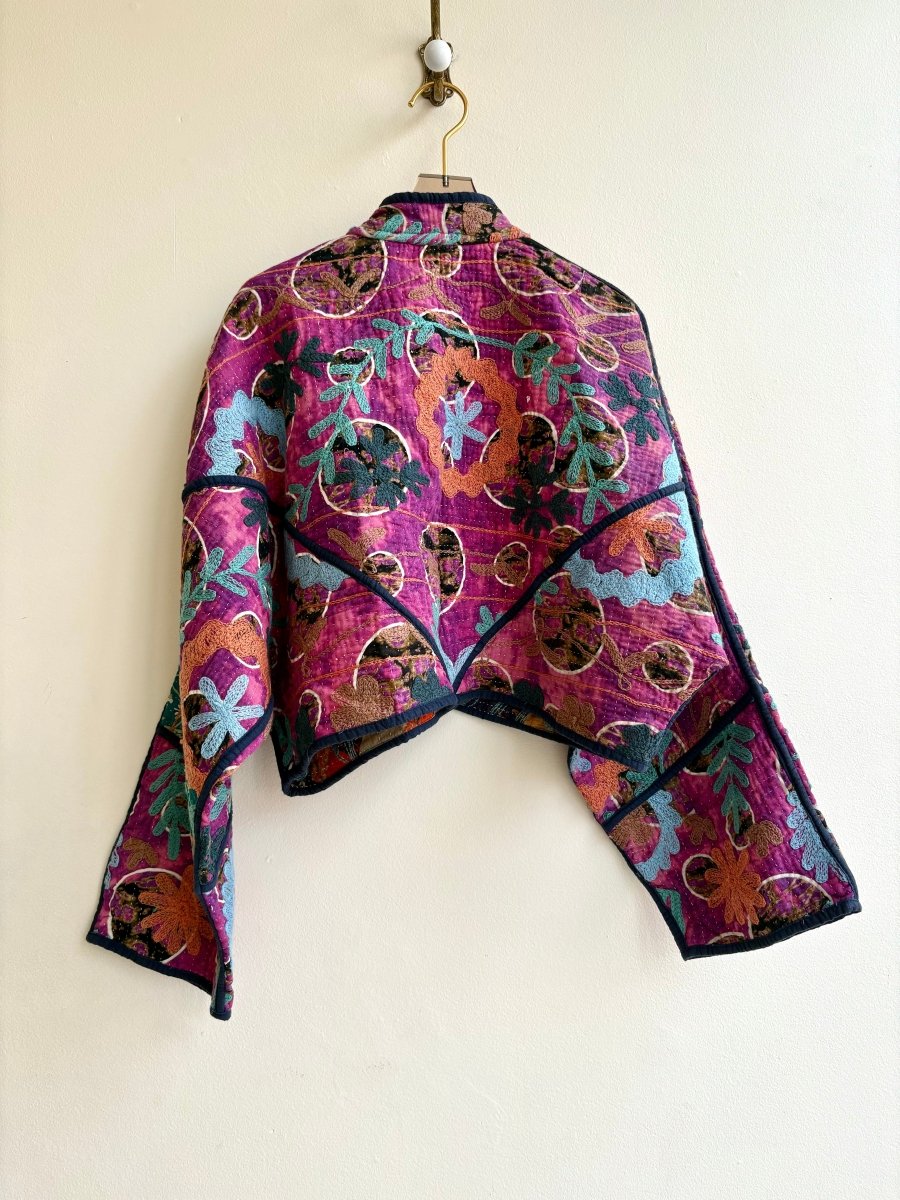 Reversible Kaira Quilted Cropped Jacket in Colors Pink, Purple, Teal, Blue, Orange & Orange, Black, Purple, Tan - Made X Hudson