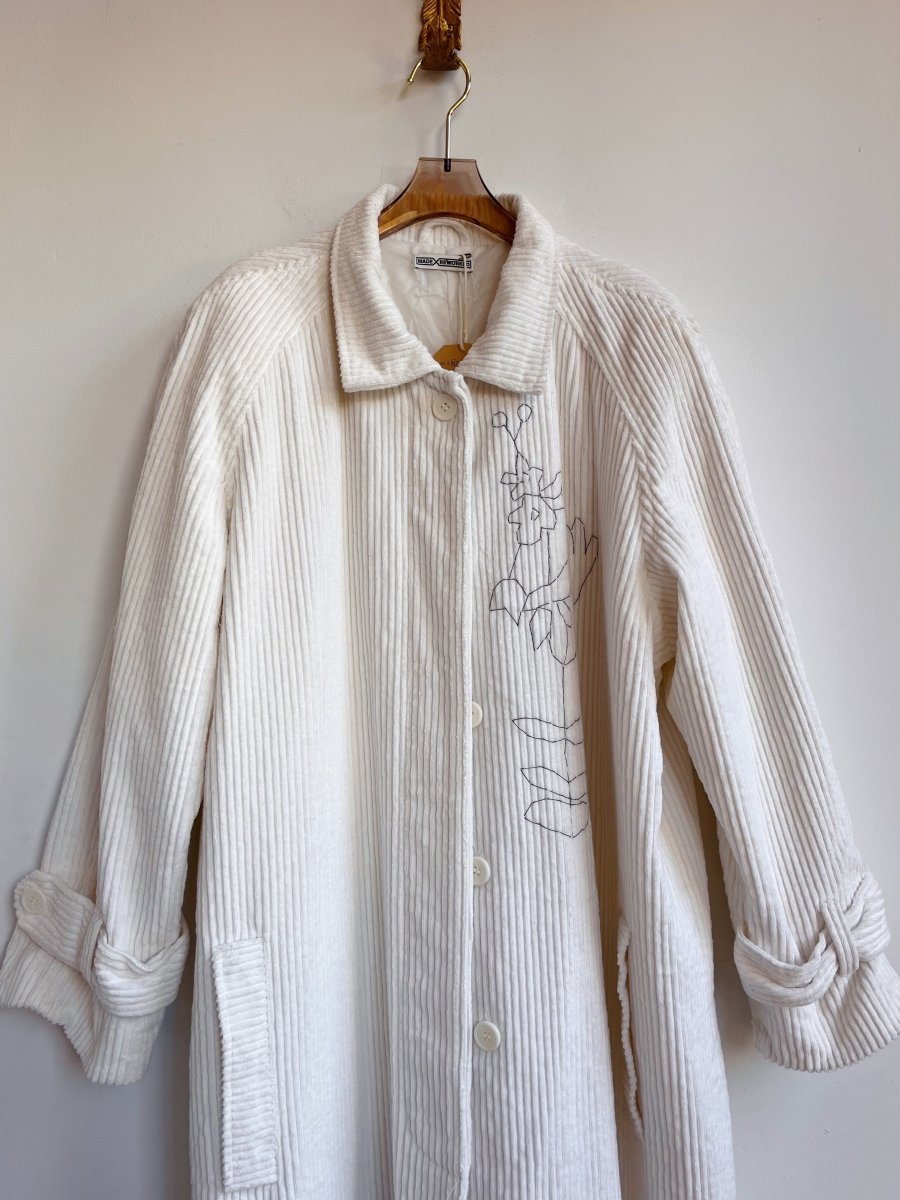 Ivory Corduroy Duster w/ Hand Embroidery (Reworked) - Made X Hudson