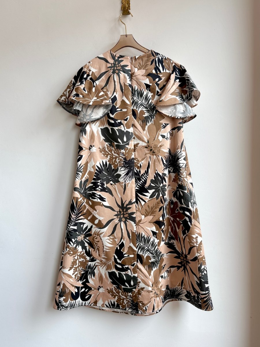 Novelty Tropical Print Chore Dress w/ Flutter Sleeve - Made X Hudson