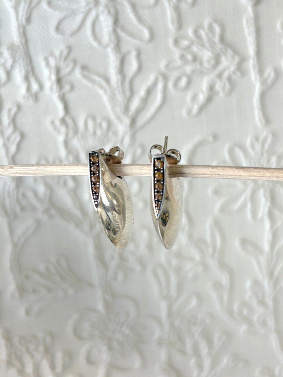 Nautilus Sterling Silver Earrings w/ Sapphire - Made X Hudson