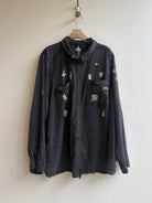 Stone House and Tiny Print Black Button Up | Block Printed (Reworked) - Made X Hudson