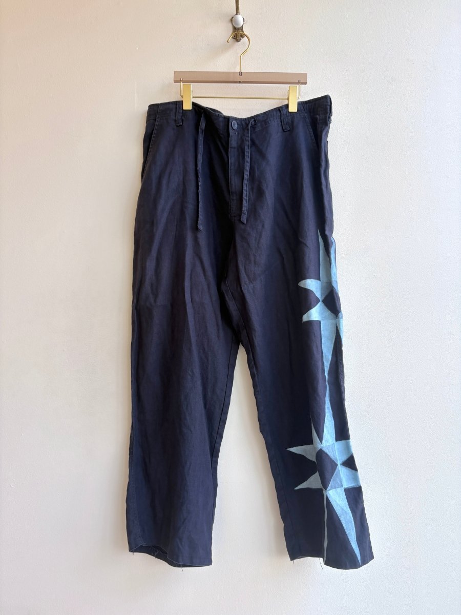 Sky Blue Sawtooth Navy Linen Trousers (Reworked) - Made X Hudson