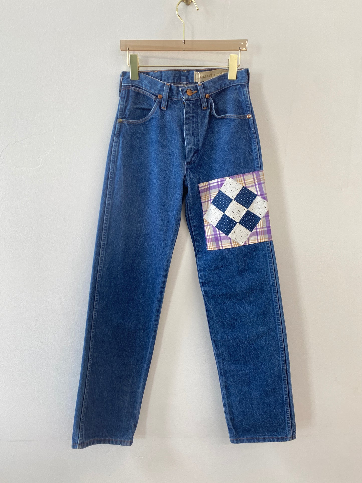 Vintage Wrangler Pants w/ Purple & Yellow Quilted Patch & Red & Blue Quilted Patch (Reworked)