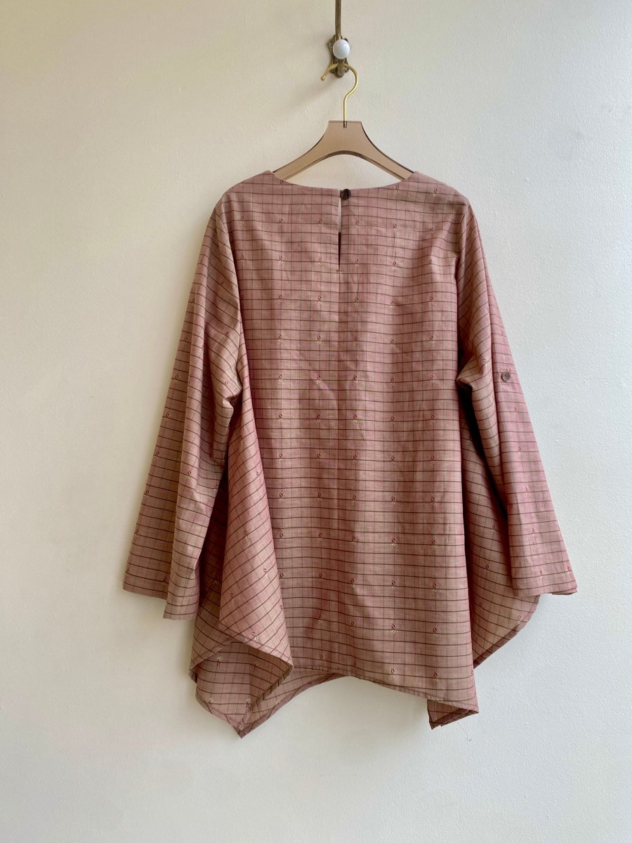 Iridescent Brown/Rose Plaid Handkerchief Hem Shirt w/ Patch Pockets - Made X Hudson