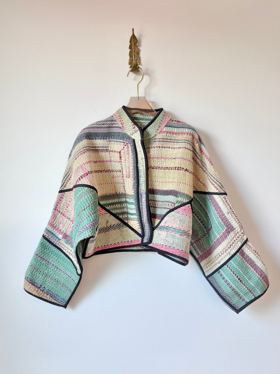 Reversible Kaira Quilted Cropped Jacket in Colors Neon Pink, Sage, Yellow, Mauve & Blue, Sage, Purple - Made X Hudson