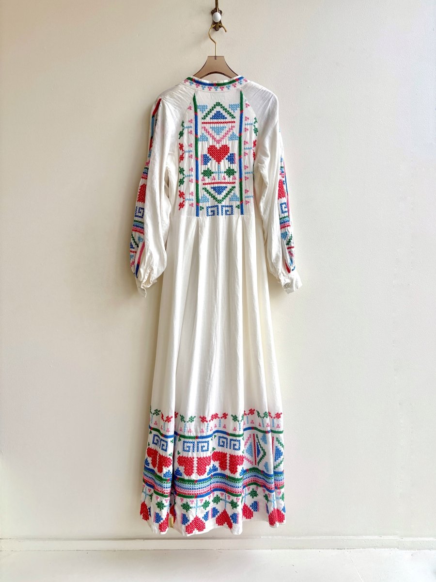 Farm Rio | White Multi - Colored Embroidered Button Up Long Sleeved Dress (Vintage) - Made X Hudson