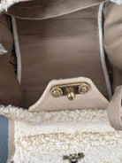 Mini Cross - Body Duffel Bag in Khaki and Faux Sherpa w/ Sky Blue Webbing - Made X Hudson