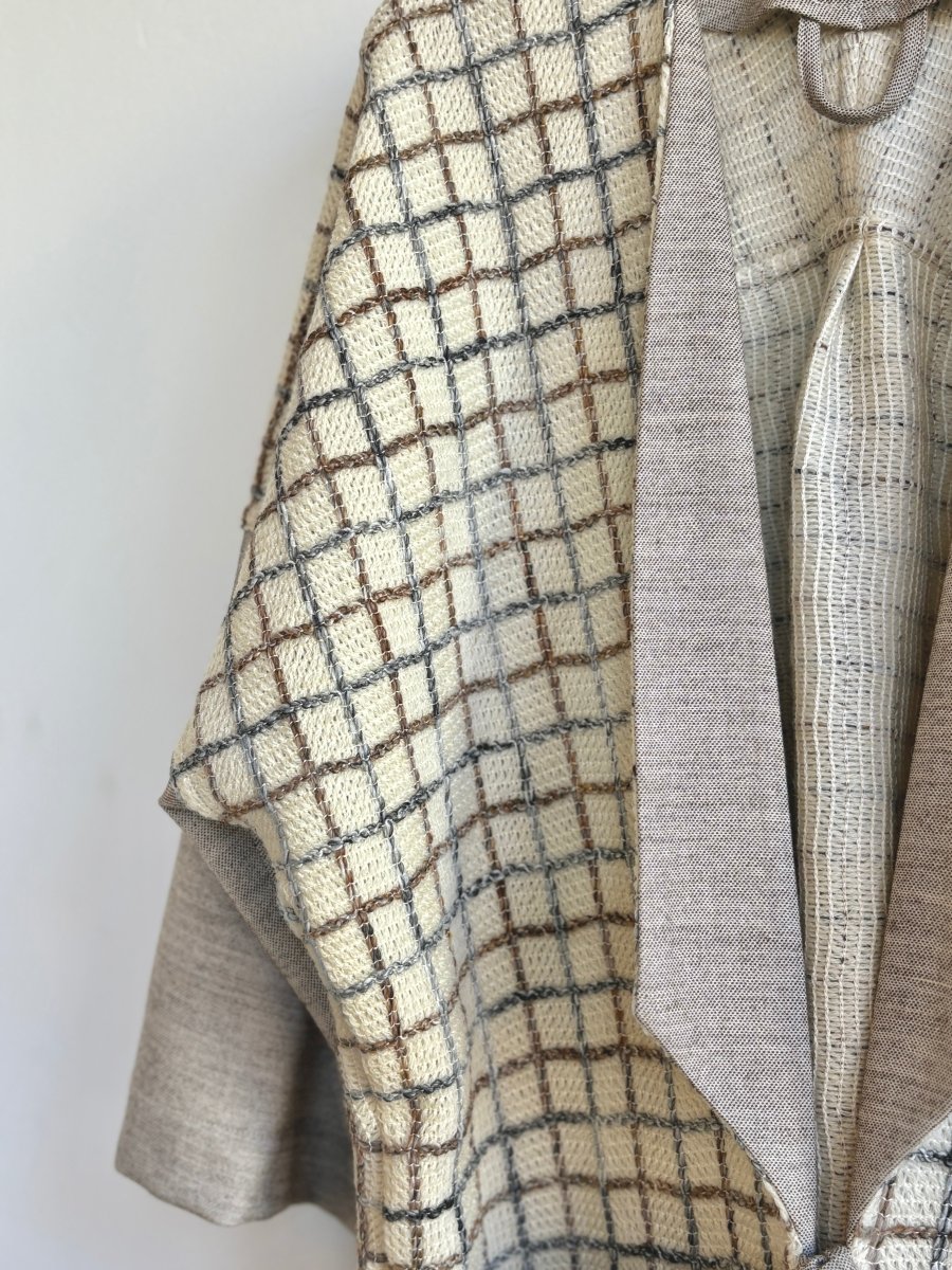 Grey, Brown and Cream Grid Woven Chore Jacket - Made X Hudson