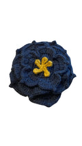 Hand Knit Large Flower Pin (Navy & Mustard Center) - Made X Hudson