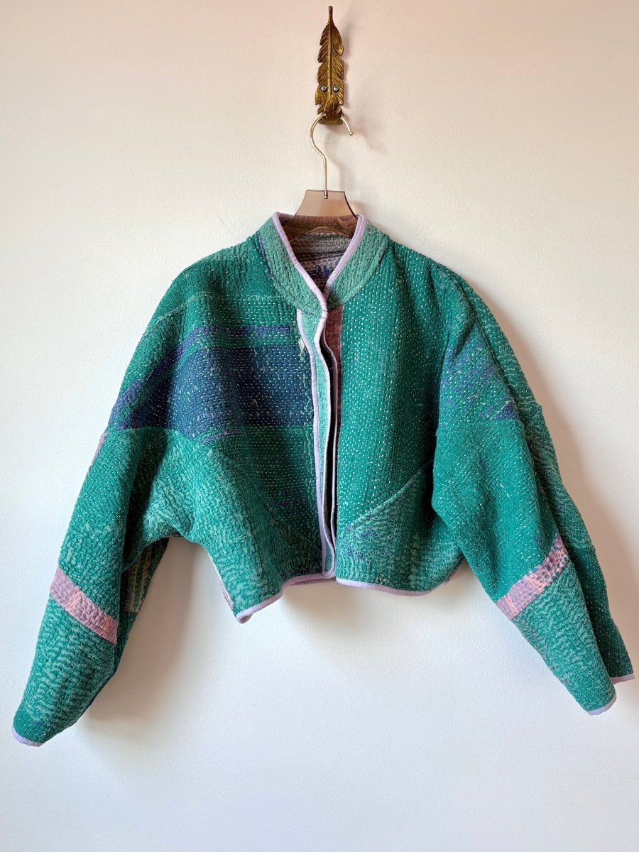 Reversible Kaira Quilted Cropped Jacket in Colors Mint, Lavender, Blue, Blush & Teal, Blue - Made X Hudson