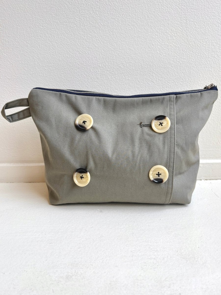 Grey Trench Coat Travel Pouch w/ Bone Buttons (Reworked) - Made X Hudson