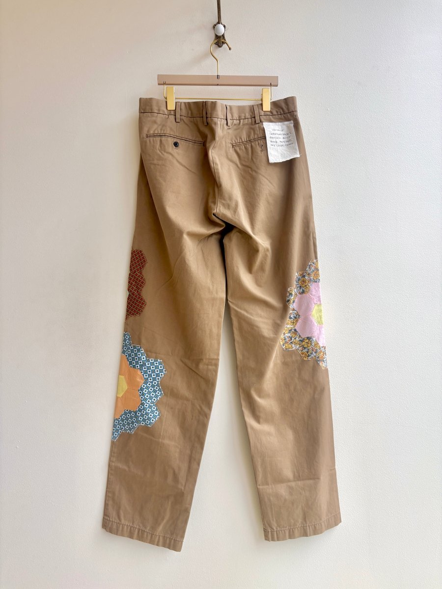 Grandmother's Garden Quilt Block Applique Chinos | Black Paisley and Mixed Vintage Patterns (Reworked) - Made X Hudson