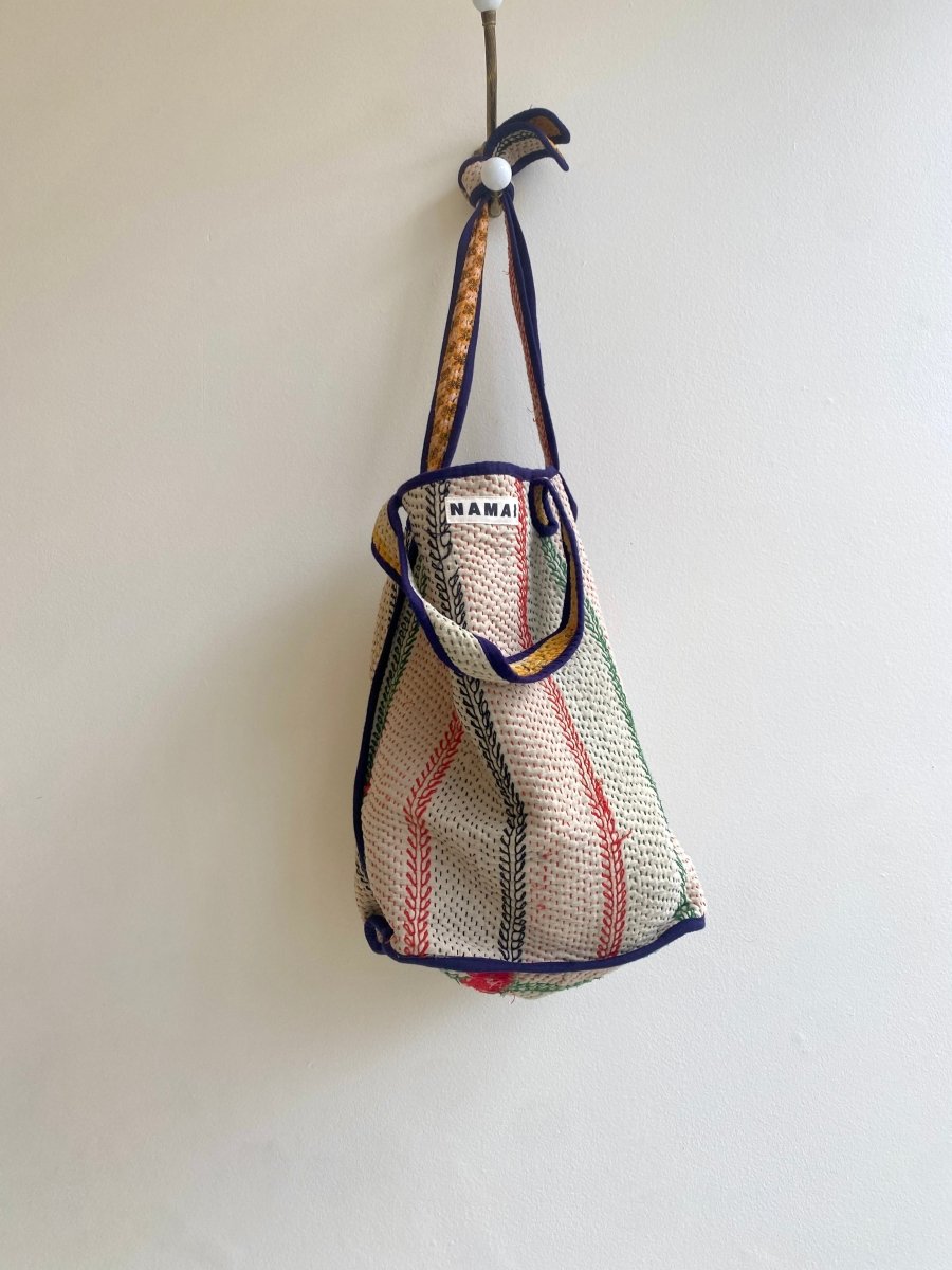 Reversible Xoti II Tote Bag in Colors Red, Green Striped, & Mustard - Made X Hudson