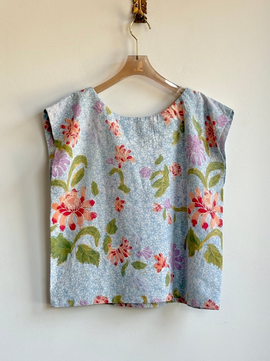 Orange, Violet, Green & Blue Floral Batik Box Top - Made X Hudson