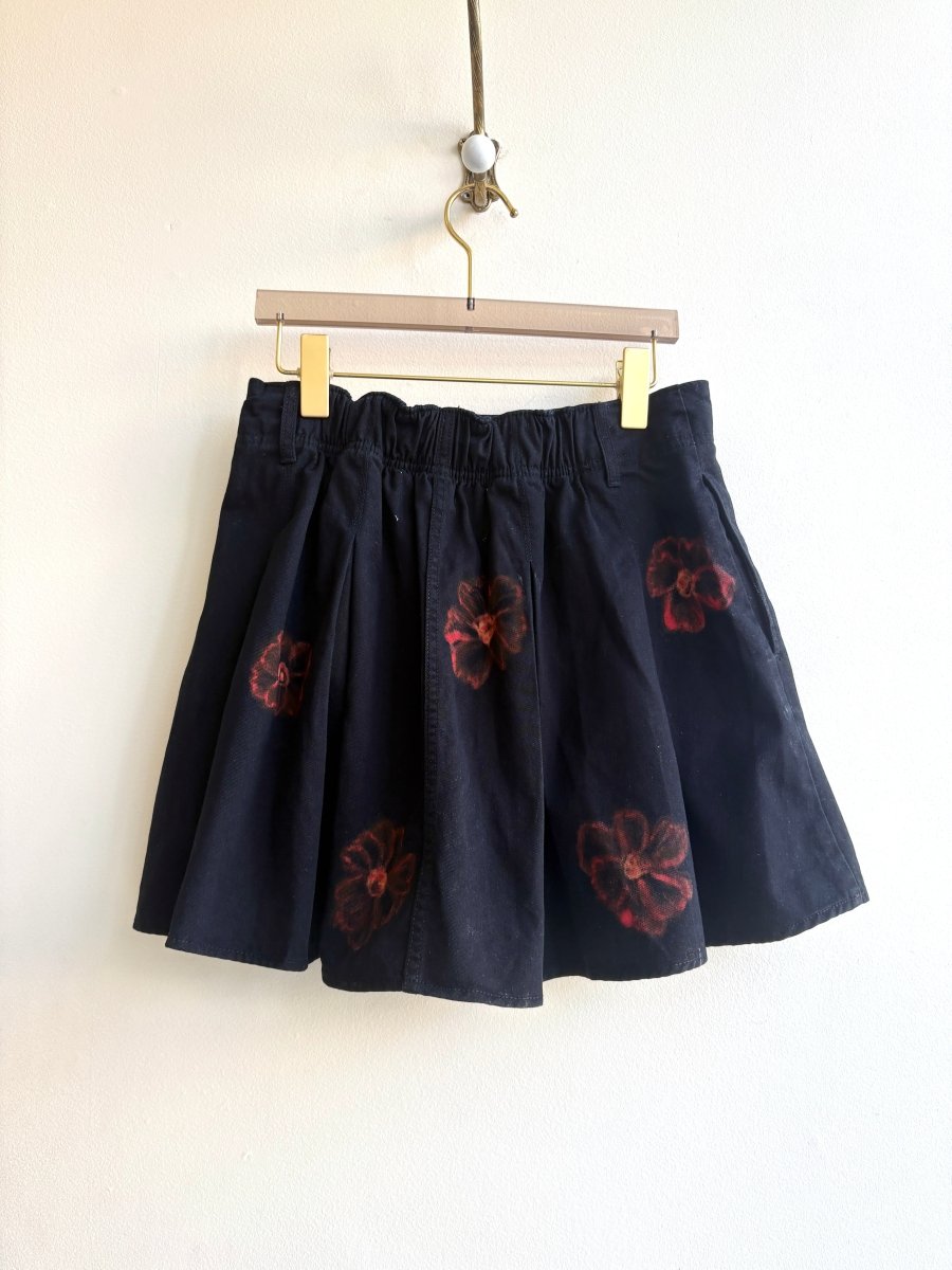 Black Cotton Micro Skirt with Red Flowers (Reworked) - Made X Hudson