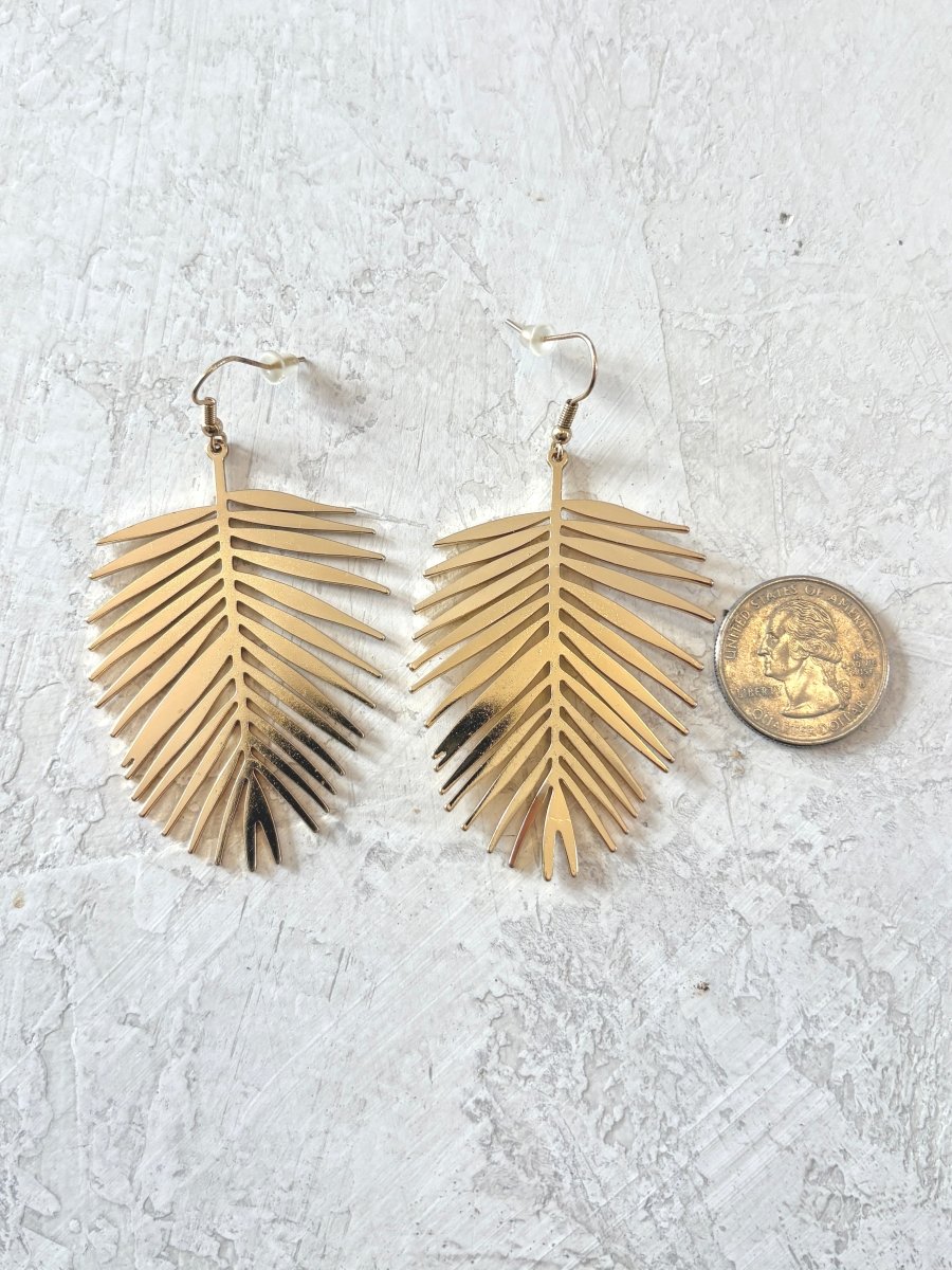 Gold Tone Cocktail Dangly Fern Earrings (Vintage) - Made X Hudson