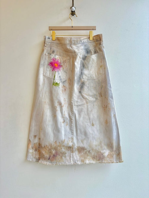 "Christi" Eco-Printed and Hand Drawn Tan Denim Skirt (Reworked) - Made X Hudson