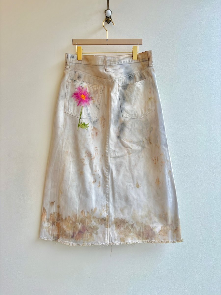 "Christi" Eco-Printed and Hand Drawn Tan Denim Skirt (Reworked) - Made X Hudson
