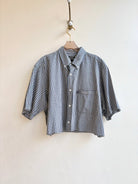 Blue & Ivory Plaid Short Sleeve Annette Crop Top (Reworked) - Made X Hudson