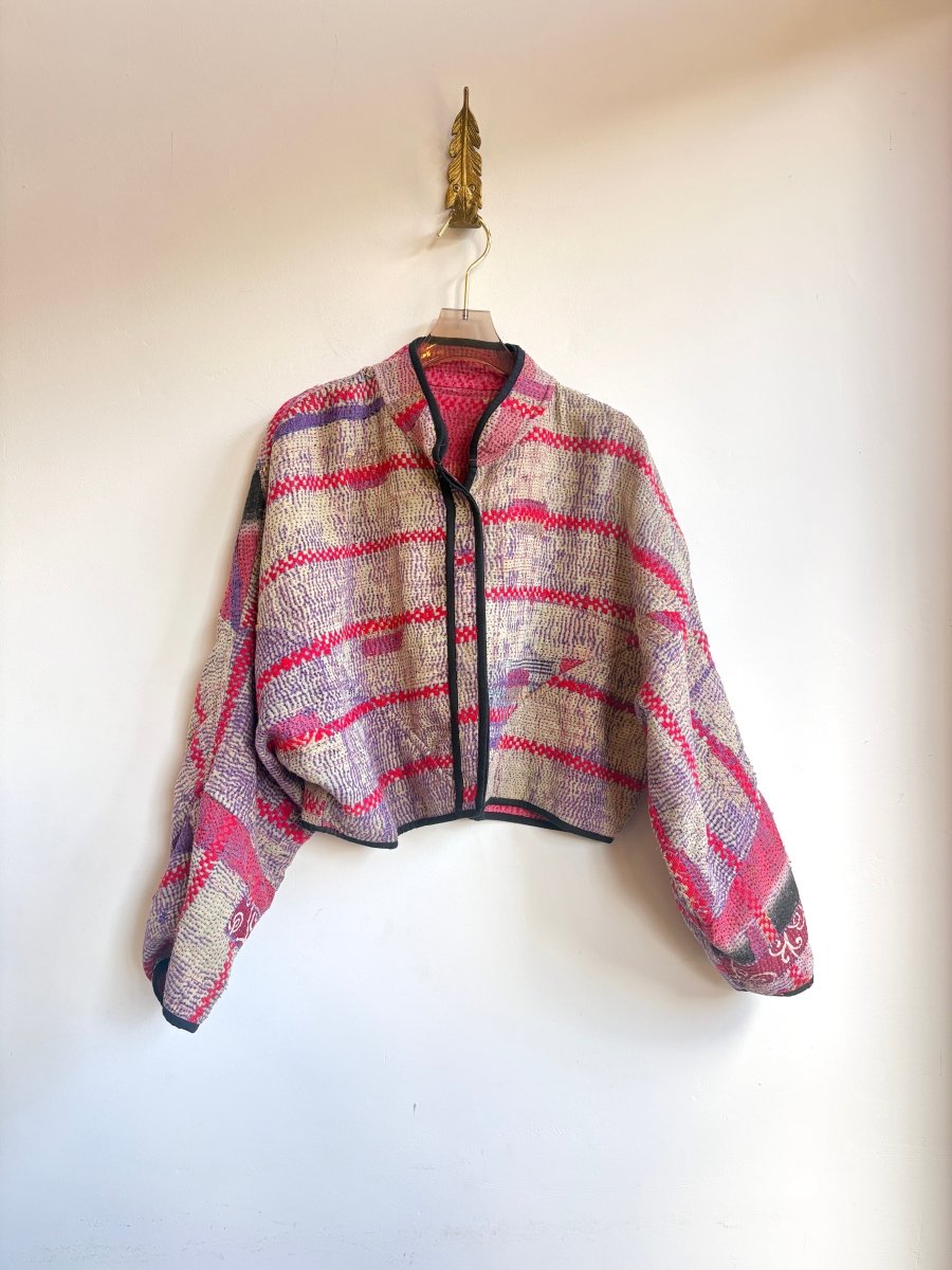 Reversible Kaira Quilted Cropped Jacket in Colors Pink, Red, Black, Brown & Cream, Purple, Red, Pink - Made X Hudson