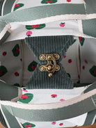 Mini Cross - Body Duffel Bag in Emerald Corduroy and Retro Strawberry Pattern w/ Sage Webbing - Made X Hudson