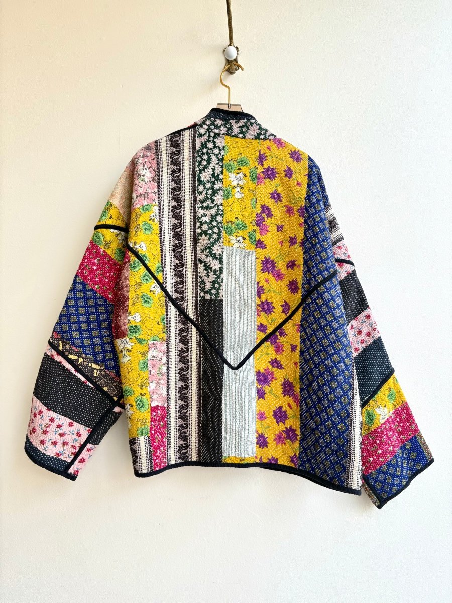 Reversible Ladhiya Quilted Jacket in Colors Black, Red, Blue, Yellow, Floral Patchwork & Peach, Orange, Blush - Made X Hudson