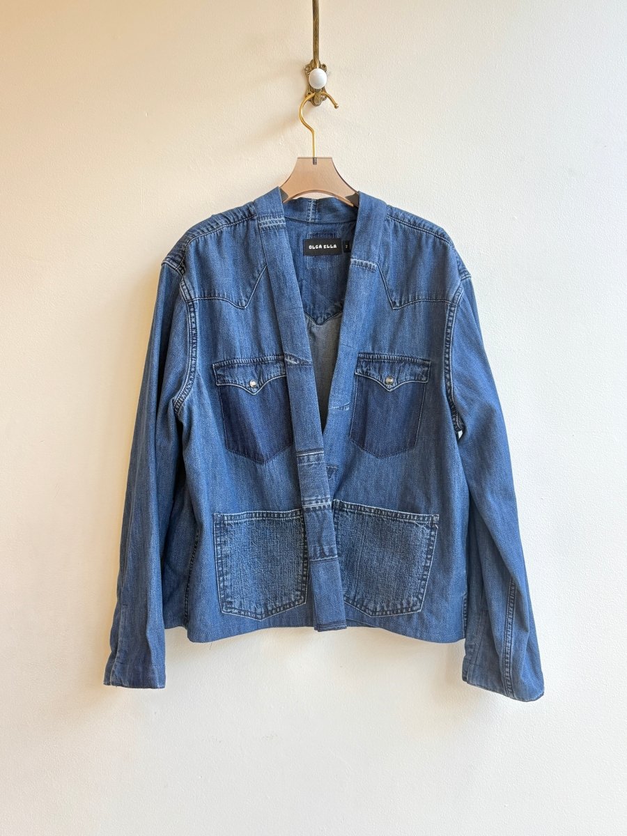 2 - Pocket Denim Wrap Jacket w/ 2 Star Patches (Reworked) - Made X Hudson