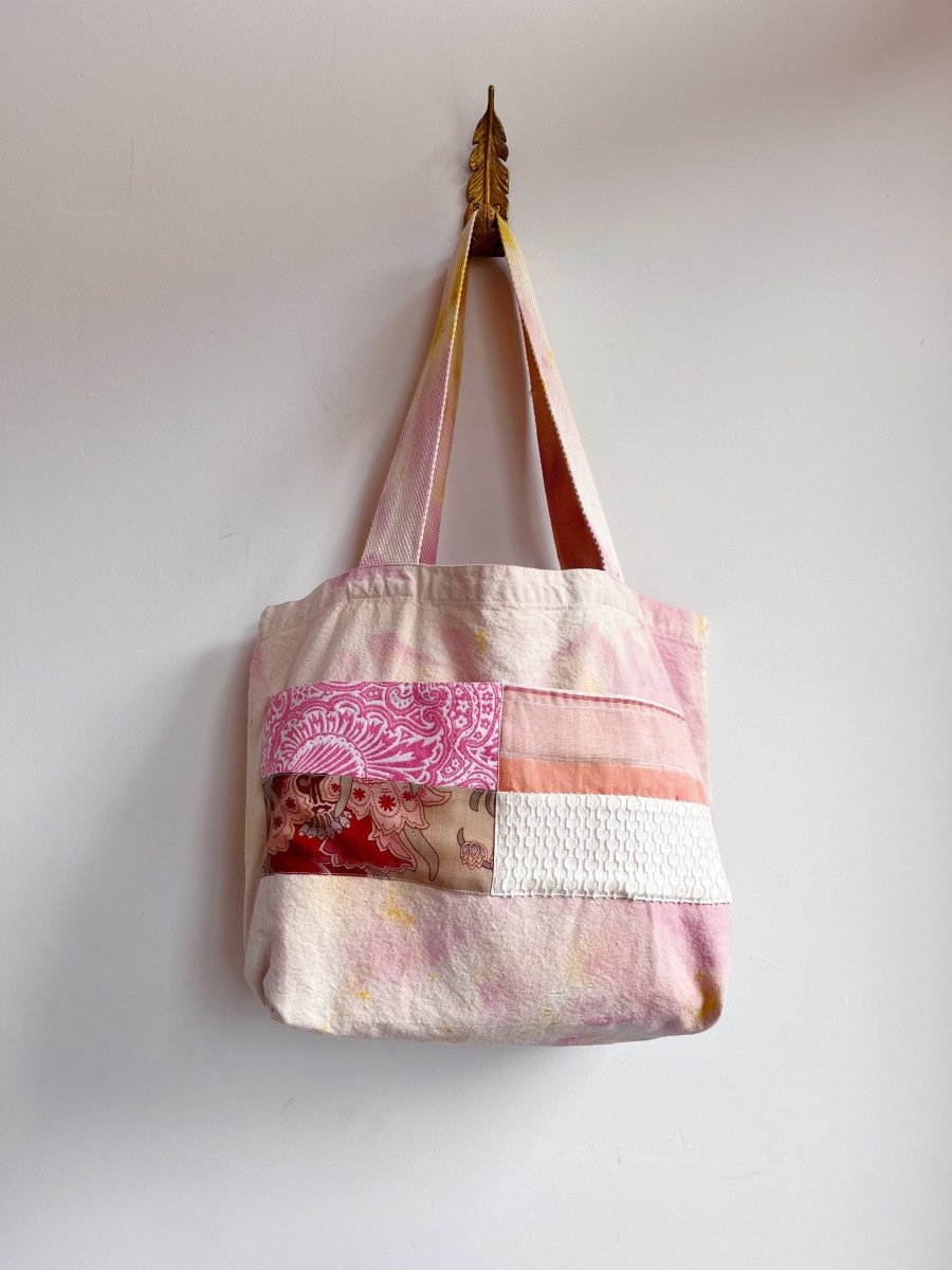 Organic Cotton Hand Dyed Tote | Sunset w/ White, Stripes & Paisley (Reworked) - Made X Hudson