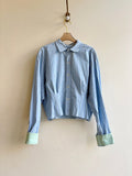 The Kevin Top | Light Blue w/ Lime Stripes & Cuffs w/ Gathered Waist (Reworked) - Made X Hudson