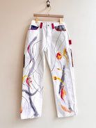 Red, Grey & Yellow Abstract Printed, Painted & Hand Drawn Pants (Reworked) - Made X Hudson