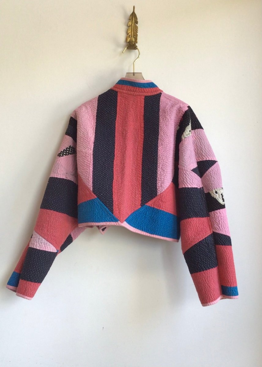 Reversible Kaira Quilted Cropped Jacket in Colors Sky Blue, Periwinklele, Tan, Pink & Pink, Red, Black, Blue - Made X Hudson