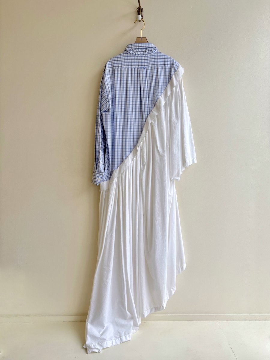 Asymmetric Shirtwaist Dress in Blue & Navy Plaid & White (Reworked) - Made X Hudson