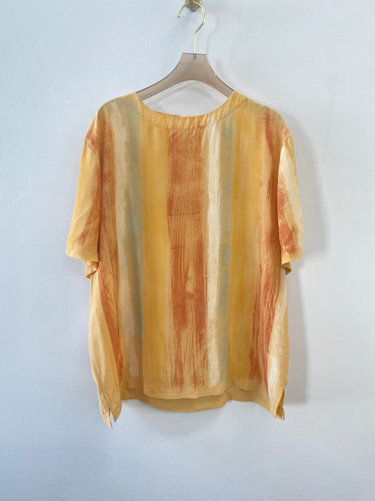 Hand Painted Short Sleeve Silk Top (Orange & Yellow)