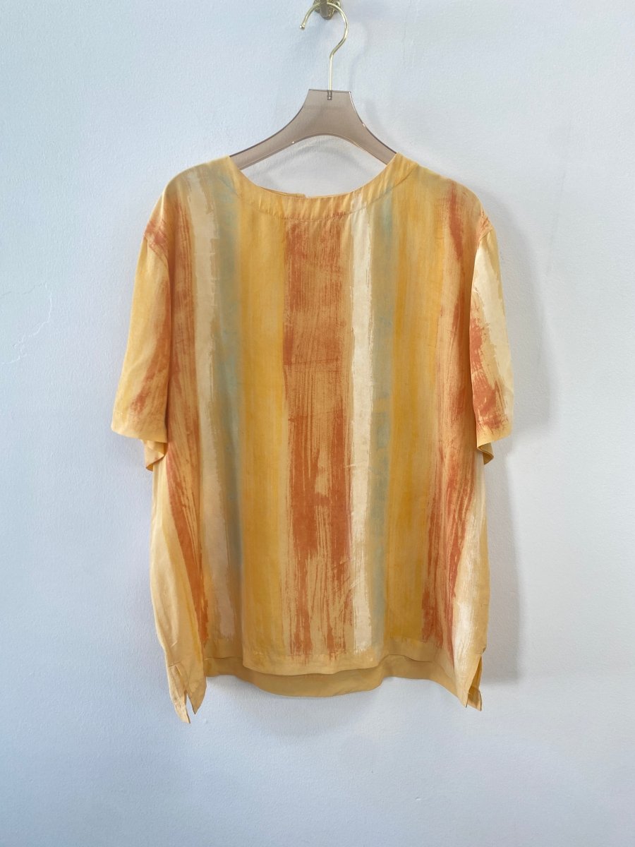 Hand Painted Short Sleeve Silk Top (Orange & Yellow) - Made X Hudson