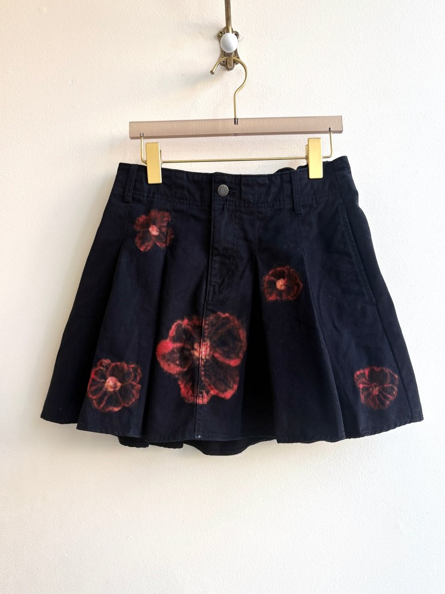 Black Cotton Micro Skirt with Red Flowers (Reworked) - Made X Hudson