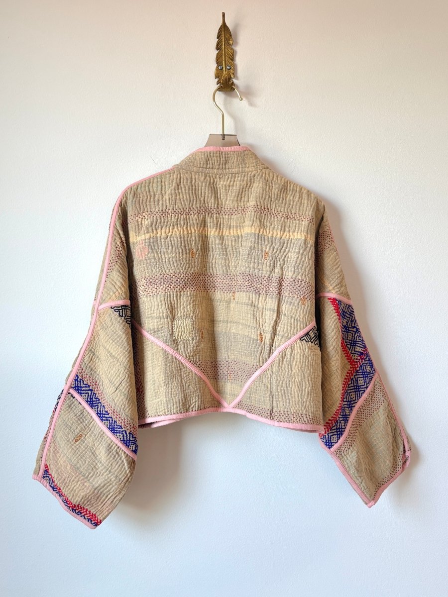 Reversible Kaira Quilted Cropped Jacket in Colors Tan, Pale Pink, & Lime - Made X Hudson