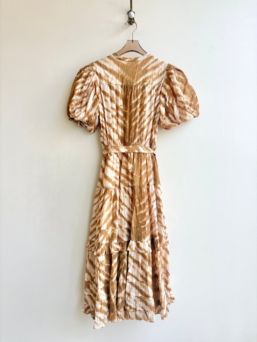 Ulla Johnson | Printed Ocher Stripe Puff Sleeved Dress (Vintage) - Made X Hudson
