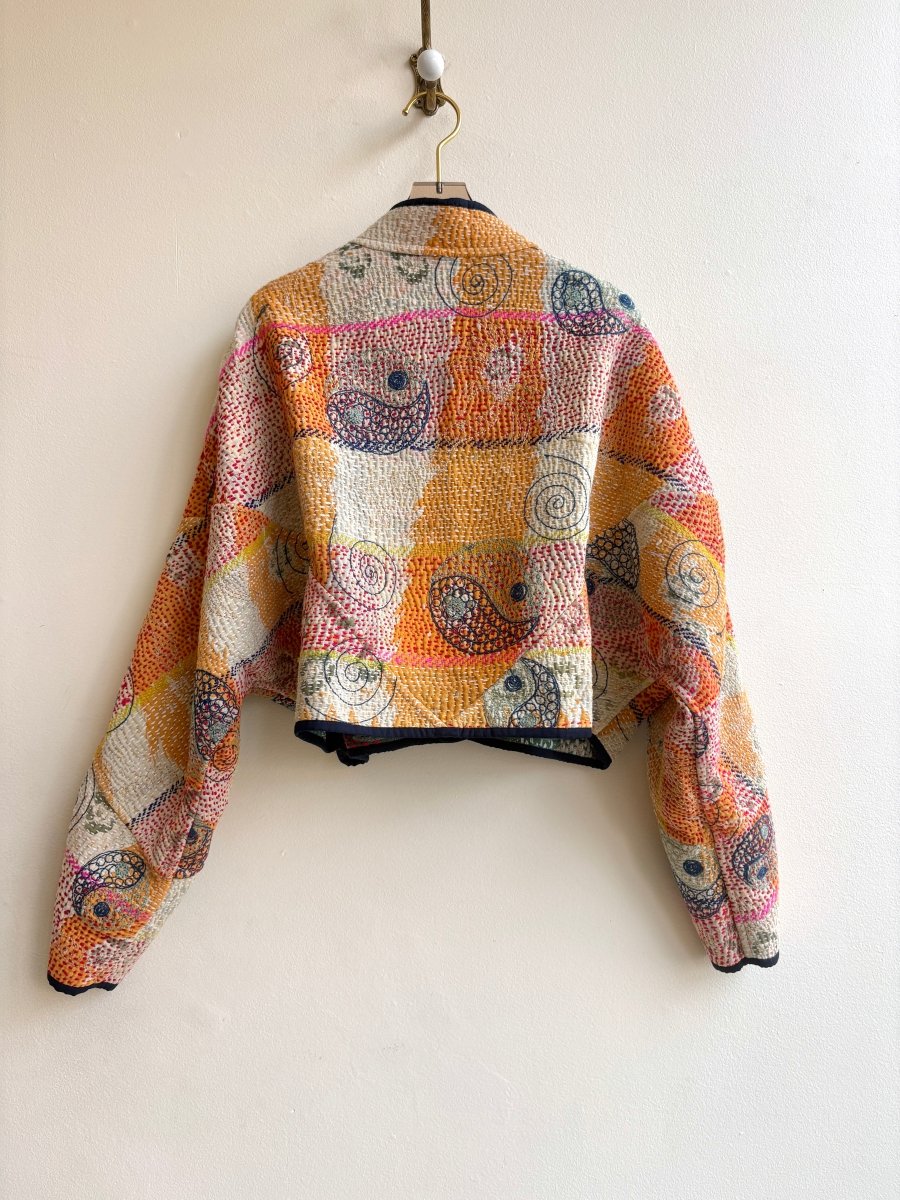 Reversible Kaira Suzani Quilted Cropped Jacket in Colors Fern Green, Ocean, Hot Red & Tangerine, Beige, Red - Made X Hudson